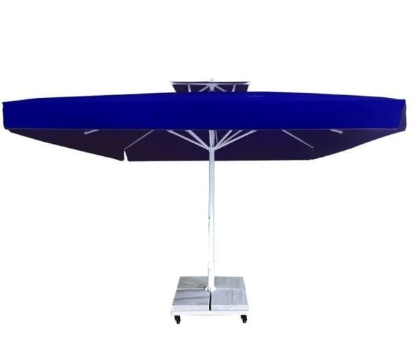 CLK 3x3 Metre Saçaklı LUX Model Krank Sistem Teleskopik Şemsiye Q90 Profil Siyah - Metal Hareketli Ayak 4 Mermerli (80x80cm 160 kg)