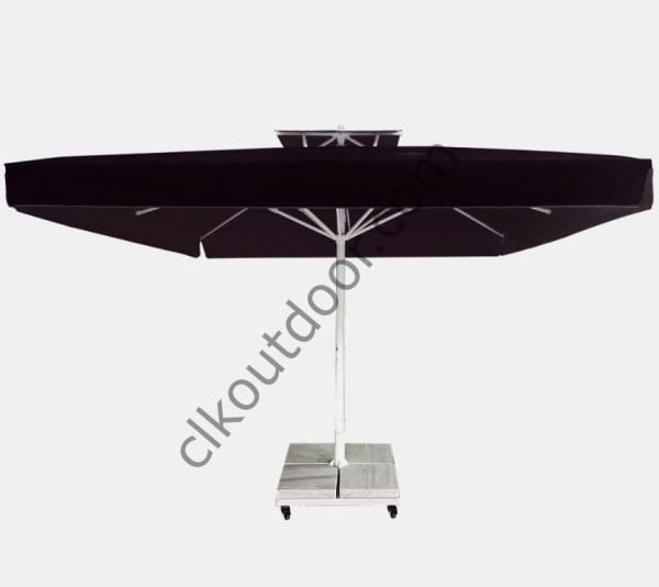 CLK 3x3 Metre Saçaklı LUX Model Krank Sistem Teleskopik Şemsiye Q90 Profil Siyah - Metal Hareketli Ayak 4 Mermerli (80x80cm 160 kg)