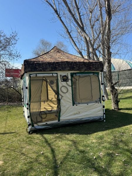 CLK 3x3 Metre 30 mm Profil Yeni Nesil 2 Kapı 4 Sineklikli  Portatif Katlanır Portatif Gazebo Kamp Çadır Krem
