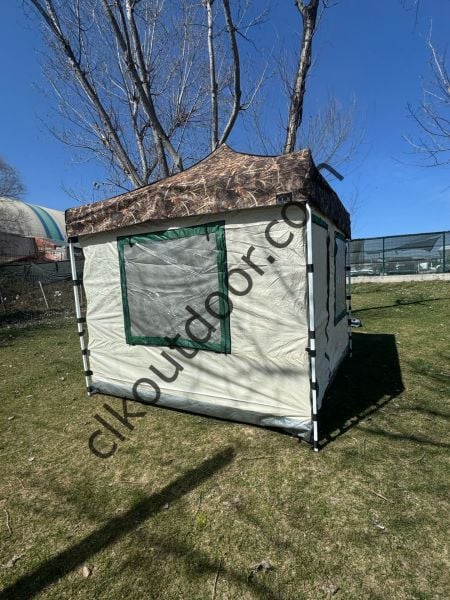 CLK 3x3 mt 40 mm Yeni Nesil 2 Kapı 4 Pencere Gazebo Portatif Kamp Çadırı Krem