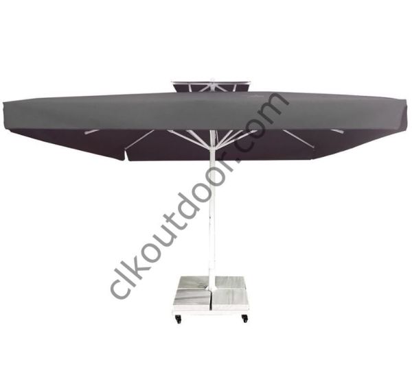 CLK 3x3 Metre Saçaklı LUX Model Krank Sistem Teleskopik Şemsiye Q90 Profil Siyah - Flanş