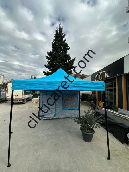 CLK 3x6 Verendalı 40 mm Profil Katlanır Portatif Gazebo Kamp Çadır Açık Gri Açık Mavi (Turkuaz)