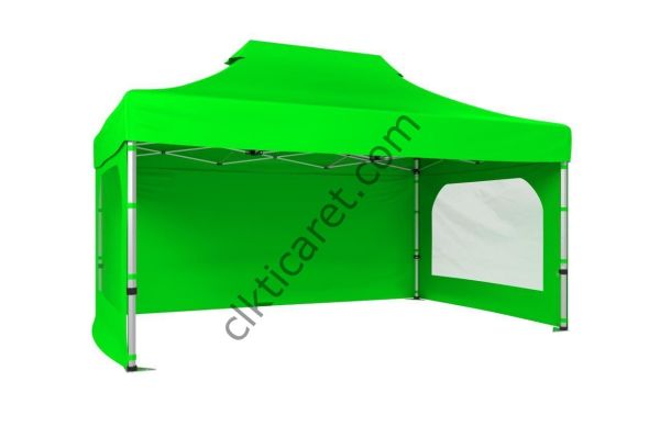 CLK 3x4,5 52mm Kalın Alüminyum Katlanabilir Tente Gazebo Çadır 3 Kenar Kapalı 2 Camlı Açık Yeşil