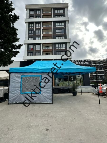 CLK 3x6 Verendalı 40 mm Profil Katlanır Portatif Gazebo Kamp Çadır Açık Gri Kamuflaj Desen