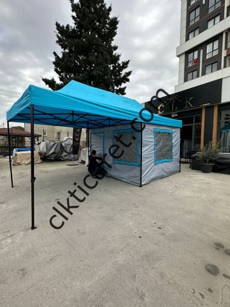 CLK 3x6 Verendalı 40 mm Profil Katlanır Portatif Gazebo Kamp Çadır Açık Gri Kamuflaj Desen