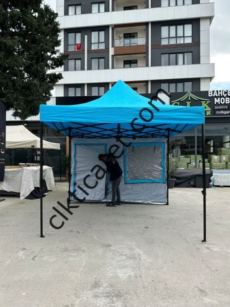 CLK 3x6 Verendalı 40 mm Profil Katlanır Portatif Gazebo Kamp Çadır Açık Gri Kamuflaj Desen