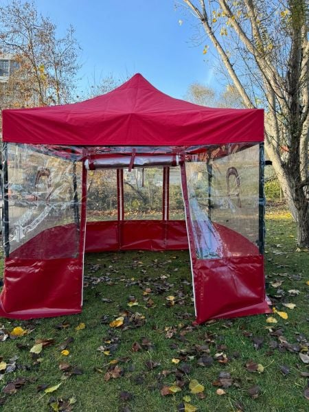 CLK 3x3 52 mm Alüminyum Profil Kış Bahçesi Karavan Çadırı Şeffaf Brandalı Gazebo Katlanır Çadır Portatif Tente Benetton Yeşil