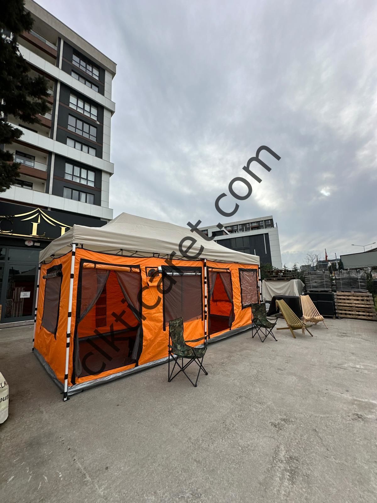 CLK 3x6 Metre 2 Odalı 40 mm Profil Portatif Katlanır Gazebo Kamp Çadır Turuncu