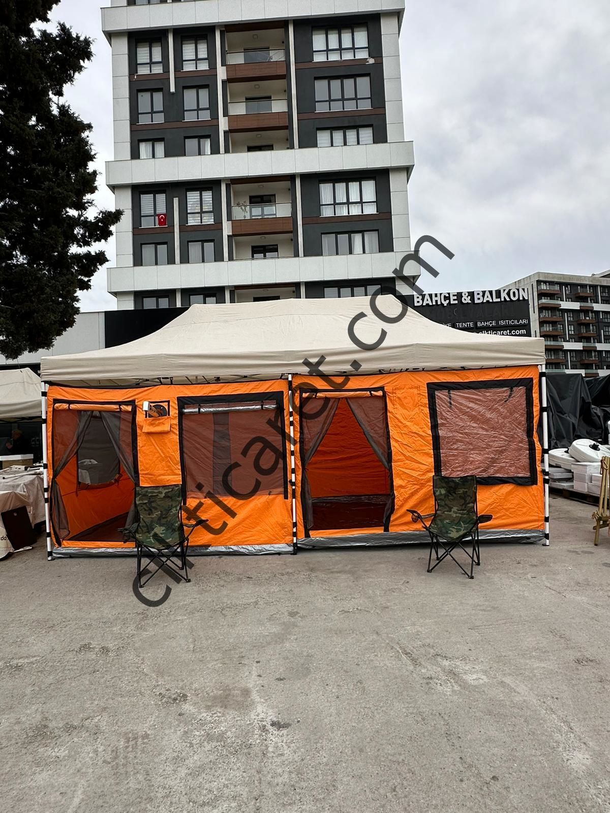 CLK 3x6 Metre 2 Odalı 40 mm Profil Portatif Katlanır Gazebo Kamp Çadır Turuncu