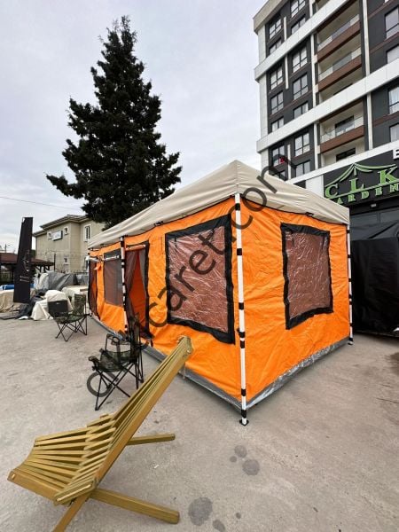 CLK 3x6 Metre 2 Odalı 40 mm Profil Portatif Katlanır Gazebo Kamp Çadır Turuncu