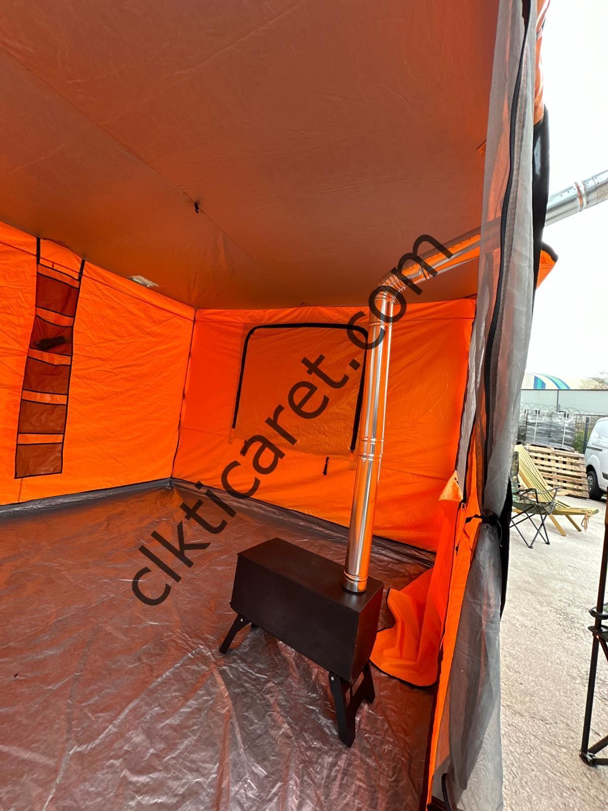 CLK 3x6 Metre 2 Odalı 40 mm Profil Portatif Katlanır Gazebo Kamp Çadır Turuncu