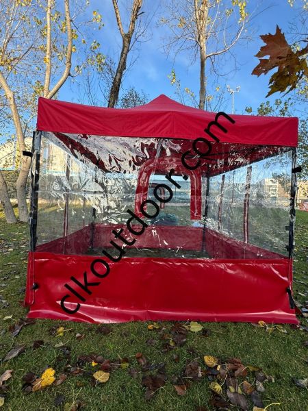 CLK 3x3 40mm Kısa Bagaj Boy 115 cm İskelet Profil Kış Bahçesi Karavan Çadırı Şeffaf Brandalı Gazebo Katlanır Çadır Portatif Tente Saks Mavi
