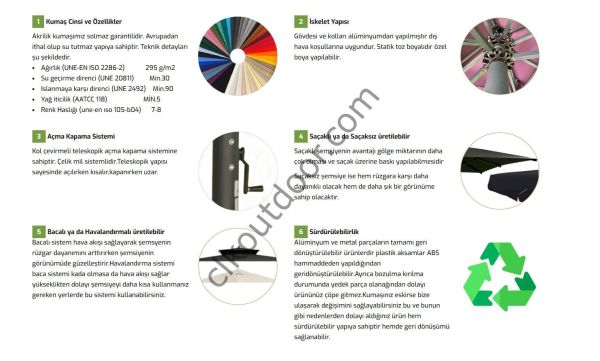 CLK 3x3 Metre Saçaklı Eko Model Krank Sistem Teleskopik Şemsiye Q80 Profil Polyester (Yerli) - Flanş - Siyah