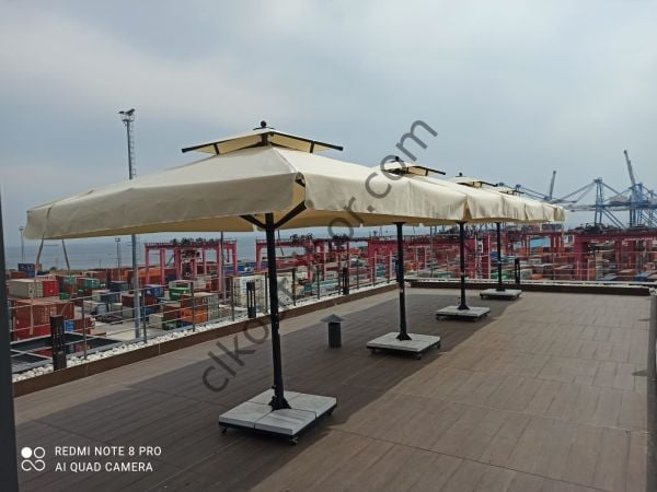 CLK 3x3 Metre Saçaklı Eko Model Krank Sistem Teleskopik Şemsiye Q80 Profil Akrilik (İthal) - Flanş - Siyah