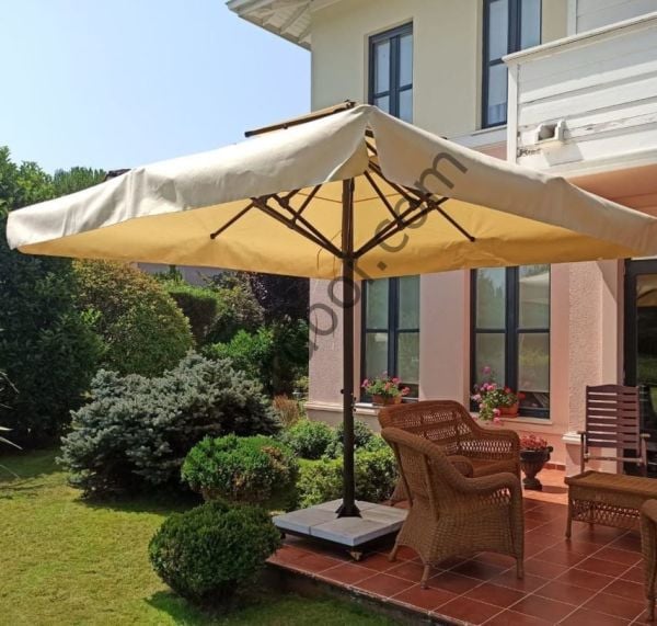 CLK 3x3 Metre Saçaklı Eko Model Krank Sistem Teleskopik Şemsiye Q80 Profil Akrilik (İthal) - Metal Hareketli Ayak 4 Mermerli (80x80cm 160 kg) - Siyah