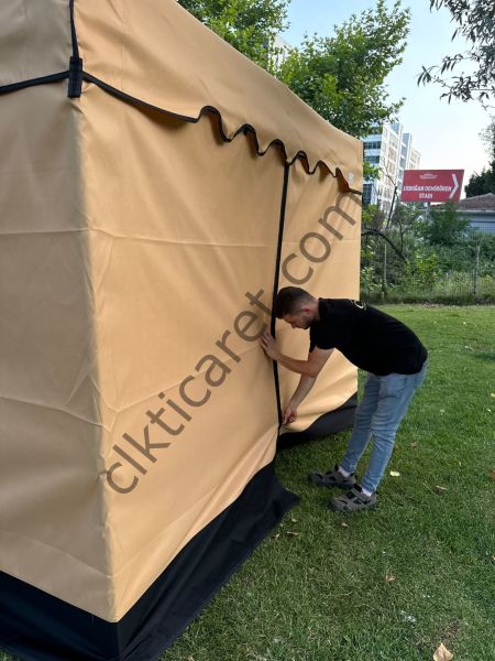 CLK 3x3 30 mm Garden Perdeler Hareketli Sürgülü Katlanabilir Tente Bahçe Çadırı Bej Açık Gri