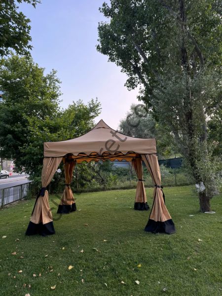 CLK 3x3 30 mm Garden Perdeler Hareketli Sürgülü Katlanabilir Tente Bahçe Çadırı Bej Açık Gri