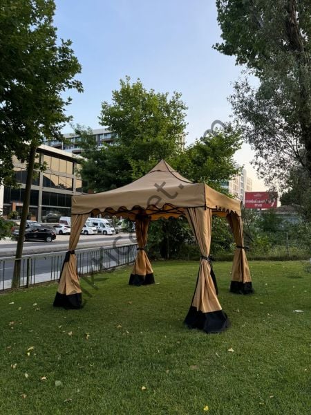 CLK 3x3 30 mm Garden Perdeler Hareketli Sürgülü Katlanabilir Tente Bahçe Çadırı Bej Açık Gri