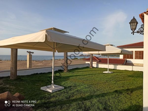 CLK 3x3 Metre Saçaklı Eko Model Krank Sistem Teleskopik Şemsiye Q80 Profil Akrilik (İthal) - Flanş - Benetton Yeşil