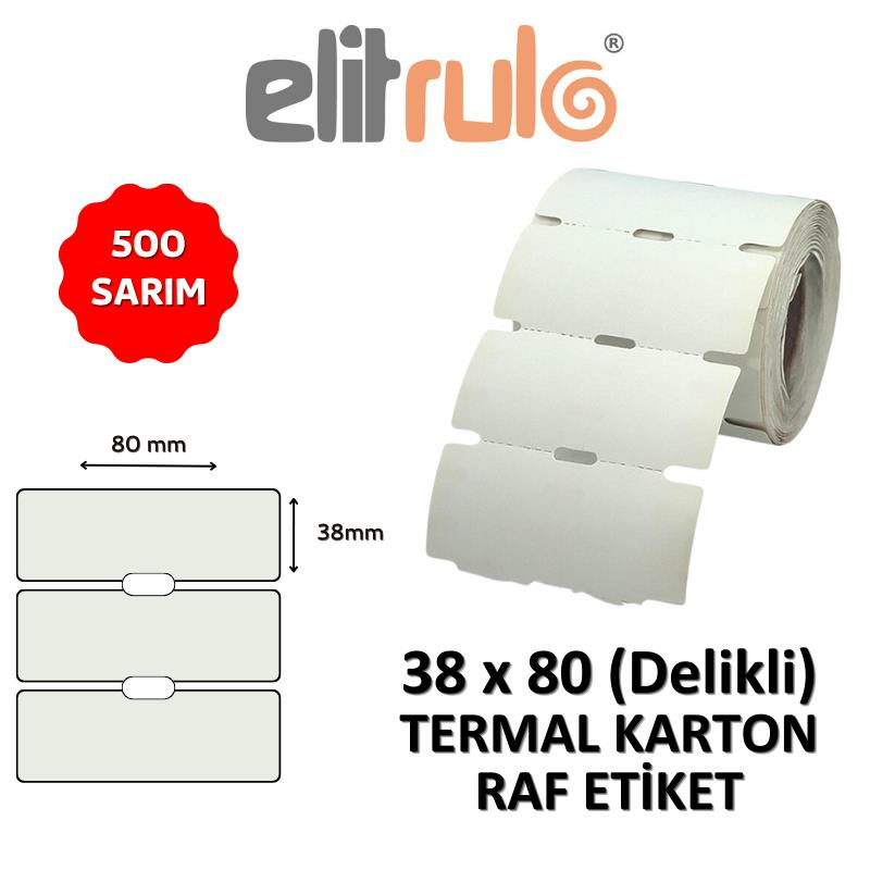 Elitrulo Termal Karton Raf Etiketi 38x80mm DELİKLİ - 500 Adet