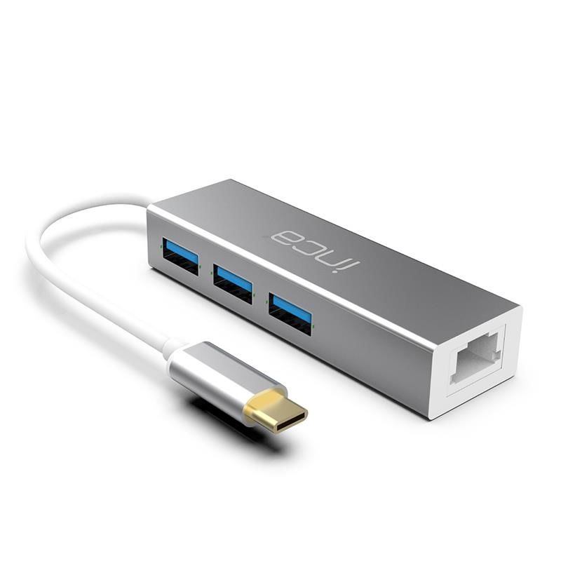 Inca Type-C Girişli 4 Port Usb 3.0 Çoklayıcı Hub + Ethernet RJ45 Mulitiplexer