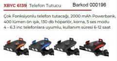 XBYC 6139 Bisiklet 400 Lümen Ön Far + Korna + Telefon Tutucu Powerbank Mavi