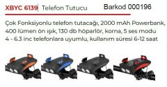 XBYC 6139 Bisiklet 400 Lümen Ön Far + Korna + Telefon Tutucu Powerbank Siyah