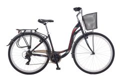 Salcano Bodrum Unısex 26''Jant 16 Kadro 21 Vites VR Sepetli Şehir Bisikleti Siyah Kırmızı