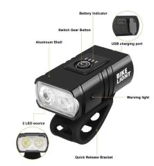 FORTE GT 6050 Bisiklet Feneri USB Şarj Güç Göstergeli Alüminyum Alaşım Bisiklet Ön Işık Siyah
