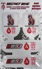 Secret Bike Kırmızı Motosiklet Ve Kask Kan Grubu Sticker A Rh (-) Negatif