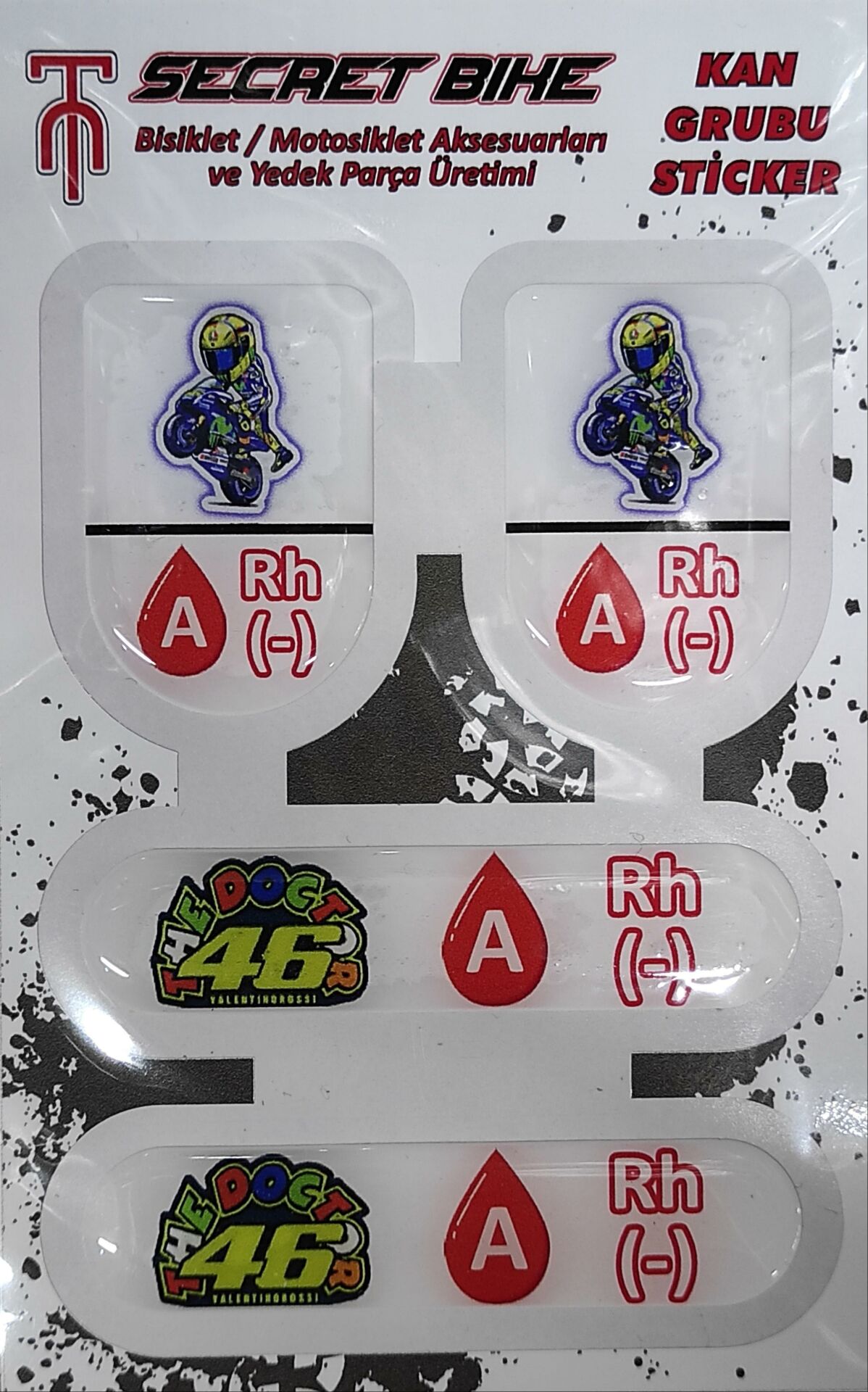 Secret Bike Mavi Motosiklet Ve Kask Kan Grubu Sticker A Rh (-) Negatif