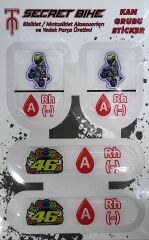 Secret Bike Mavi Motosiklet Ve Kask Kan Grubu Sticker A Rh (-) Negatif