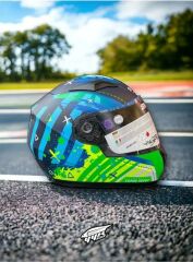 Sway Xbyc 815K Full Face Şeffaf Vizör Erkek Çocuk Motosiklet Kaskı M Beden Mavi Yeşil