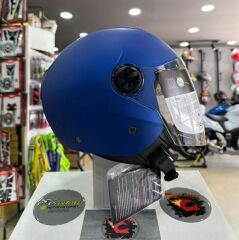 Sway 715 Şeffaf Vizörlü Yarım Motosiklet Scooter Kaskı XL Beden Solid Metalic Blue