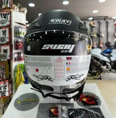 Sway 715 Şeffaf Vizörlü Yarım Motosiklet Scooter Kaskı L Beden Solid Mat Siyah