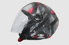 Sway 715 Şeffaf Vizörlü Yarım Motosiklet Scooter Kaskı S Beden Poison Black Grey Red