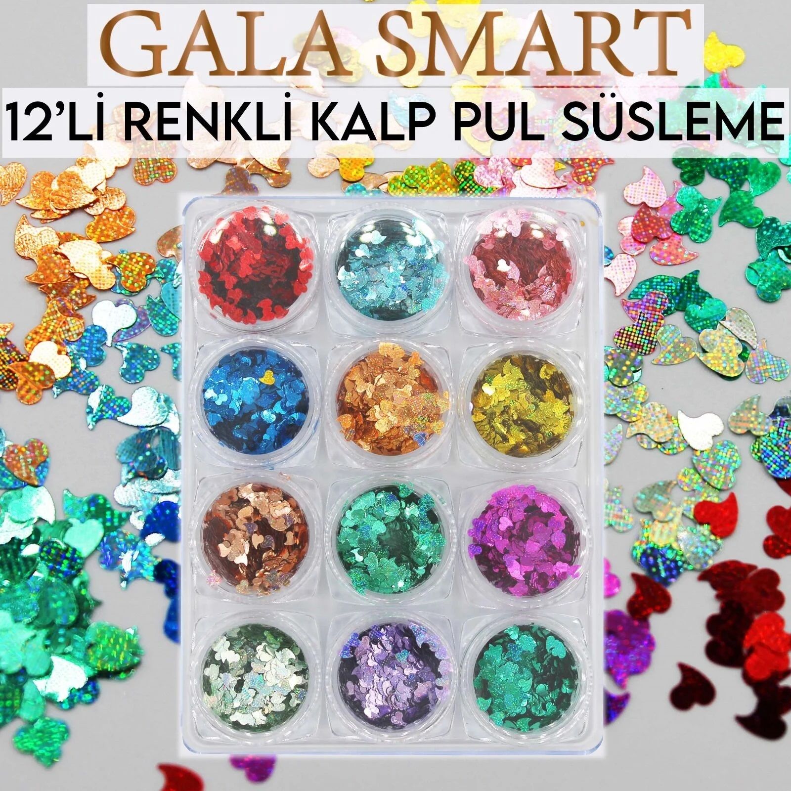 RENKLİ KALPLİ MODEL 12 Lİ PUL SET SÜSLEME