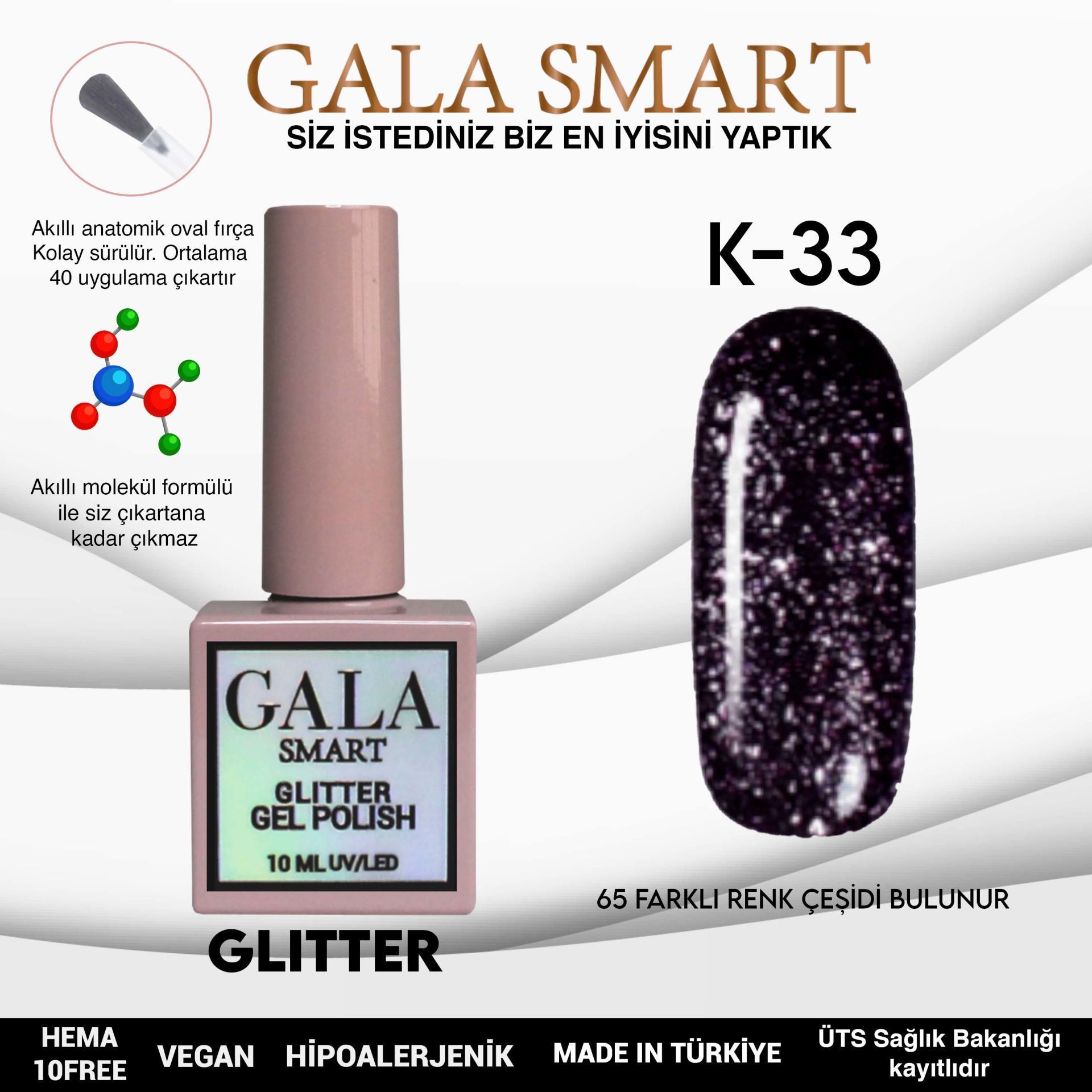 GALA SMART GLITTER KALICI OJE 10 mle K33