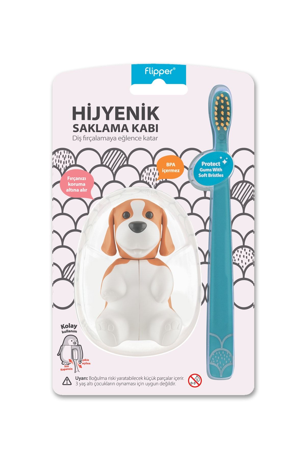 Flipper Animals Hijyenik Saklama Kabı + Çocuk Diş Fırçası Seti - Köpek