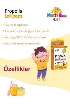 Multiball Kids Propolis Bal ve Limon Aromalı Lolipop 5'li