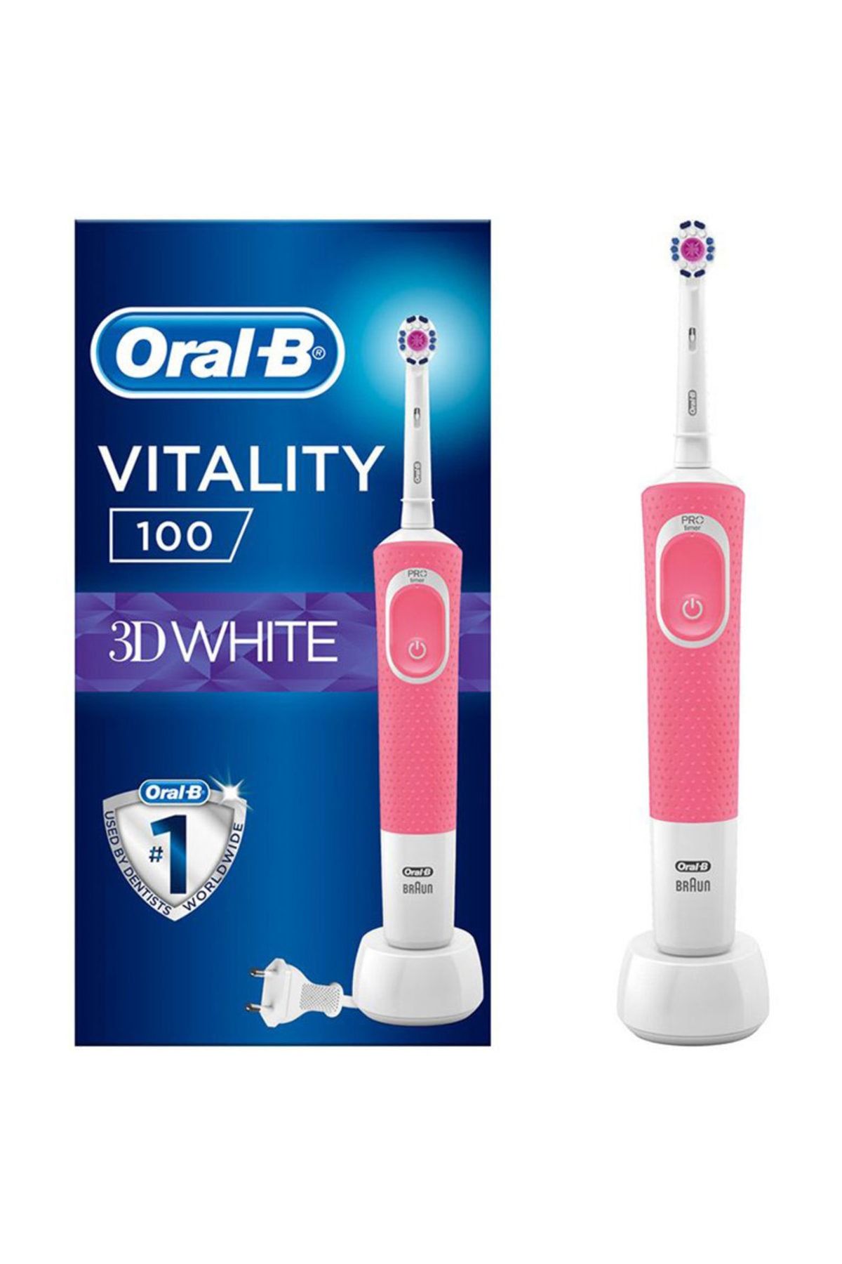 Oral-B D100 3D White Şarj Edilebilir Diş Fırçası Pembe