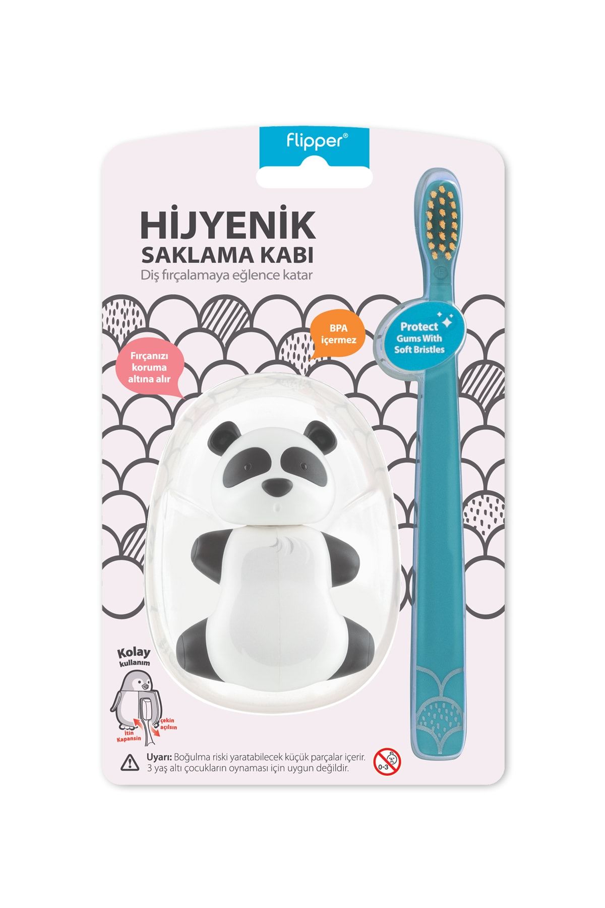 Flipper Animals Hijyenik Saklama Kabı + Çocuk Diş Fırçası Seti - Panda