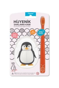 Flipper Animals Hijyenik Saklama Kabı + Çocuk Diş Fırçası Seti - Penguen