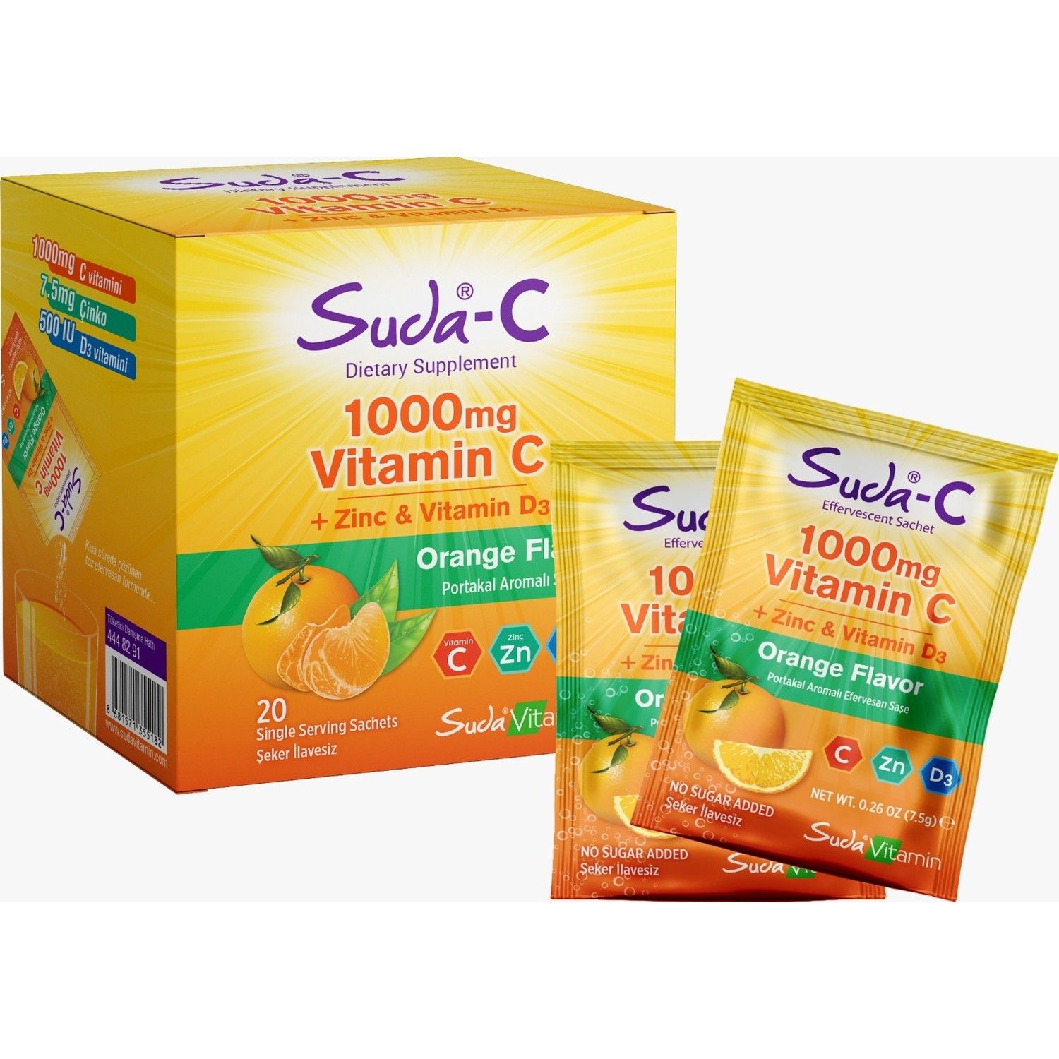 Suda-C Vitamin C 1000 mg + Zinc D3 Portakal Aromalı 20 Saşe