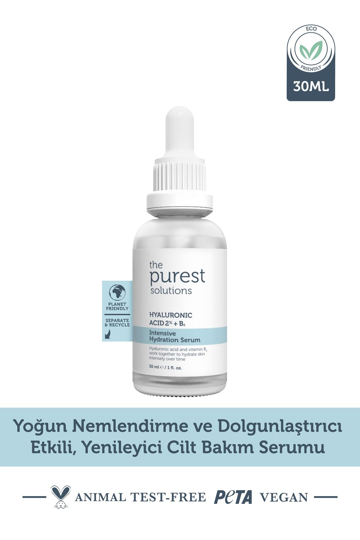 The Purest Solutions Tüm Cilt Tipleri İçin Yoğun Nemlendirici Bakım Serumu 30 ml (Hyaluronic Acid %2 + B5)