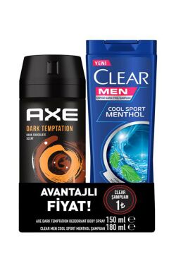 Clear Men Cool Sport Menthol Şampuan 180 ml + Axe Dark Temptation Deodorant Body Spray 150 ml