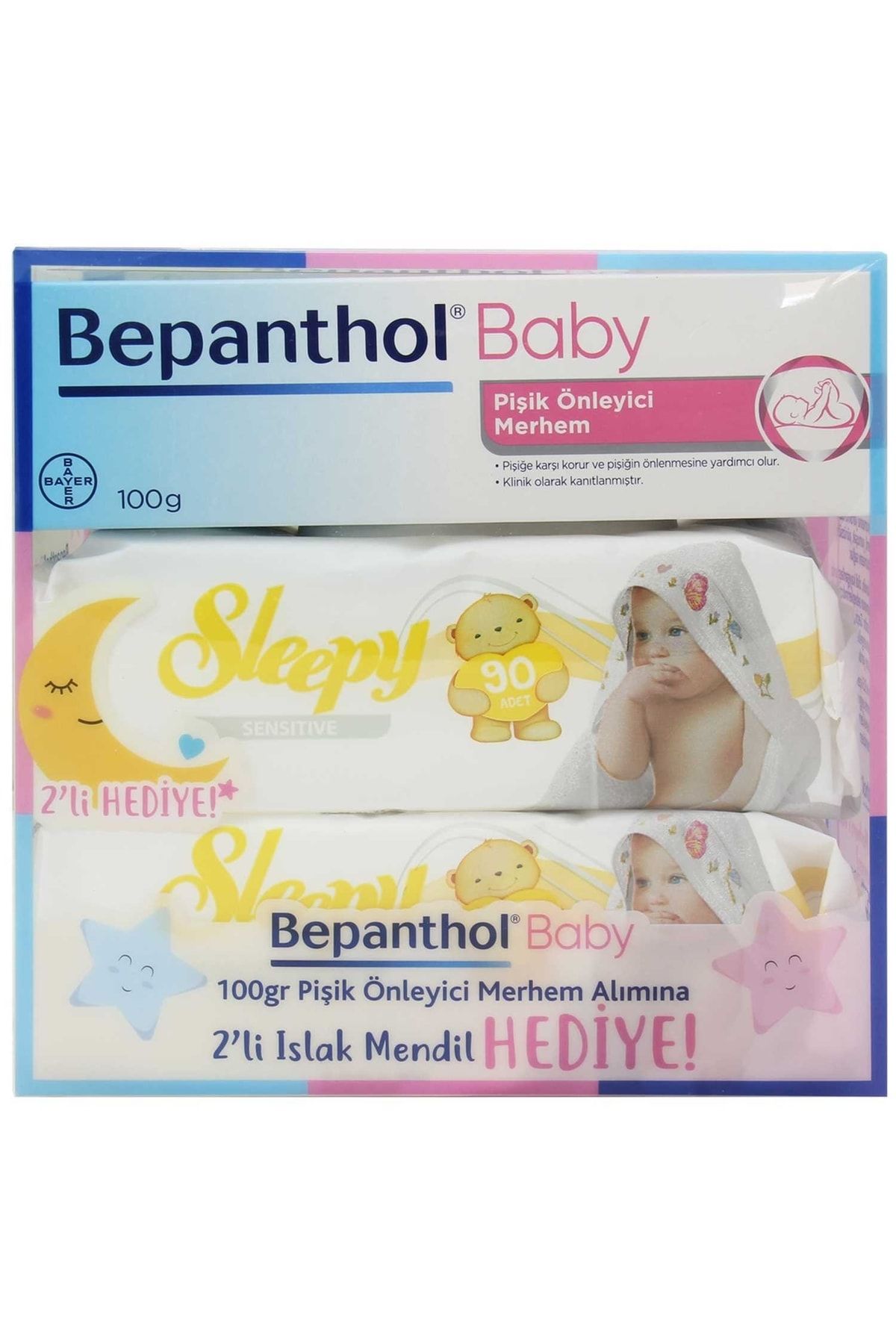 Bepanthol Baby Pişik Önleyici Merhem 100 gr + Sleepy Sensitive Islak Havlu 90 Yaprak 2 Adet