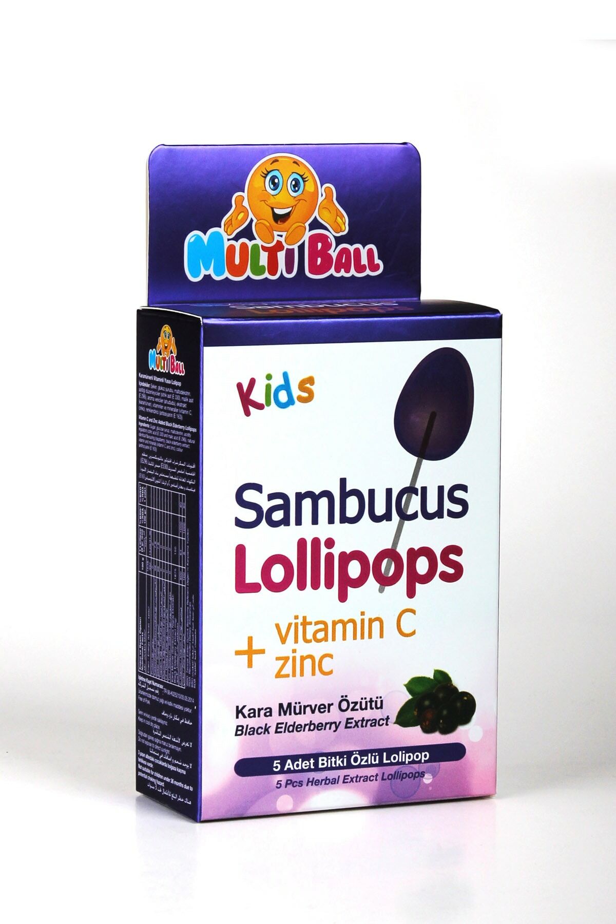 Multiball Kids Sambucus Lollipops Vitamin C Çinko Bitki Özlü Lollipop 5'li
