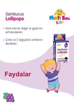 Multiball Kids Sambucus Lollipops Vitamin C Çinko Bitki Özlü Lollipop 5'li