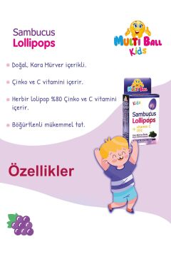 Multiball Kids Sambucus Lollipops Vitamin C Çinko Bitki Özlü Lollipop 5'li